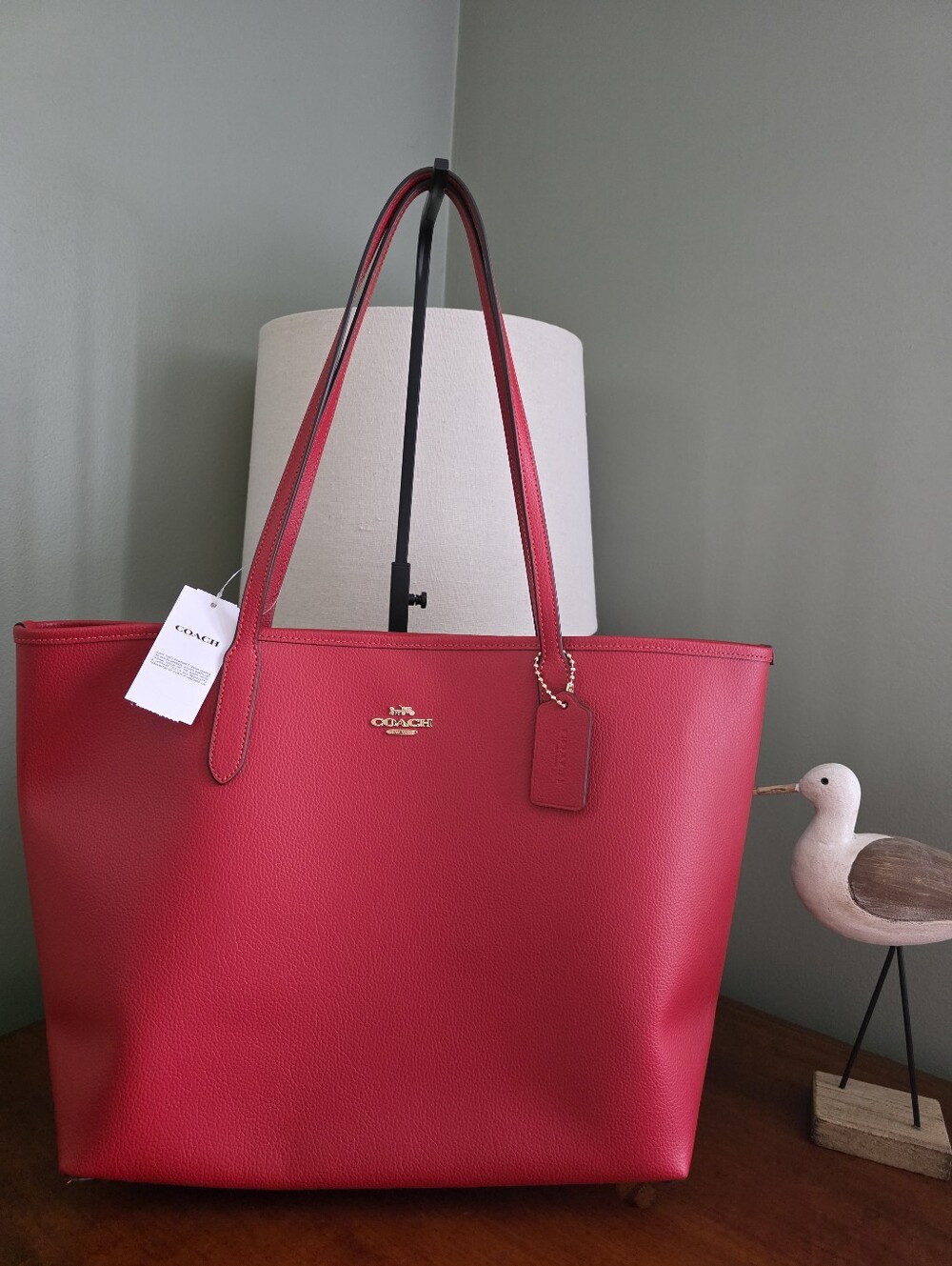 Coach CR111 City Tote Bright Cardinal Red Pebbled Leather Shoulder Bag NWT